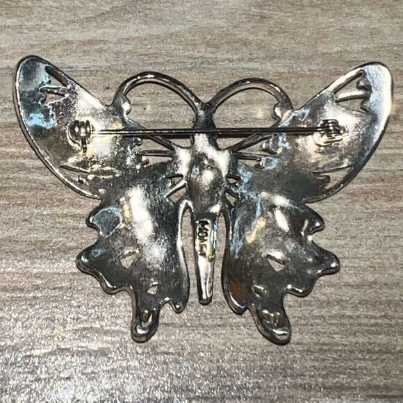 Vintage Monet Metalwork With Purple Lavender Pink Rhinestones Enameled Wings - Picture 8 of 9